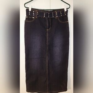 Y2K Zoey Beth Maxi Dark Denim Skirt with Studded Belt Size Juniors XL